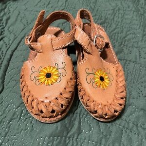 Sunflower Embroidered Kids Leather Sandals